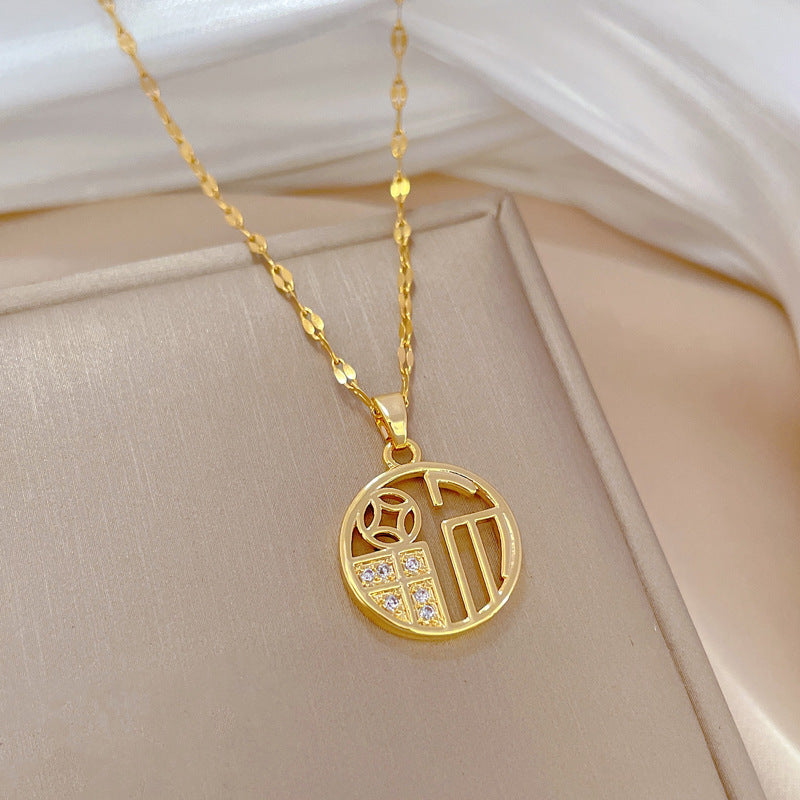 Elegante Collana con Ciondolo Geometrico a Luna da Donna in Acciaio Inossidabile con Catena in Acciaio al Titanio