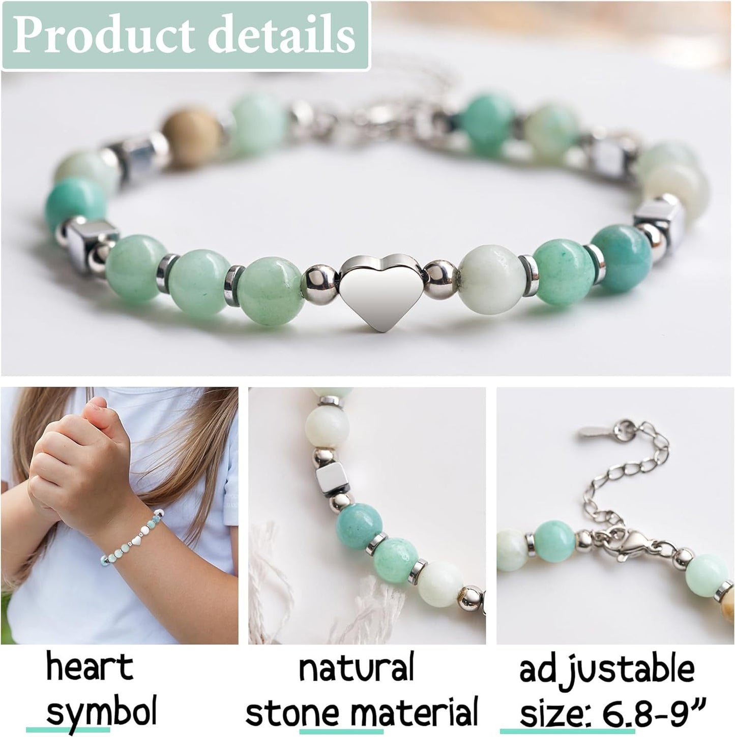 Handmade Stainless Steel Heart Cross Beaded Bracelet Charm Bar