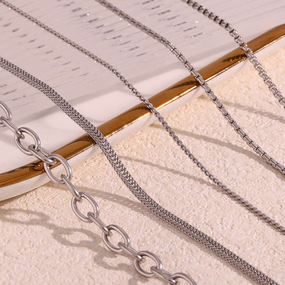 Minimalist Geometric Titanium Steel Plated Stainless Steel Necklace for Women with Snake Chain or Box Chain Style