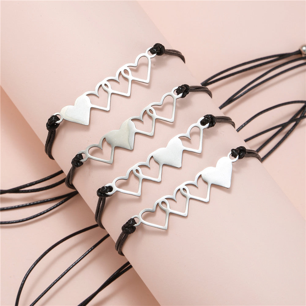 Handmade Woven Heart Titanium Steel Bracelet Set Geometric Stainless Steel Jewelry for Unisex