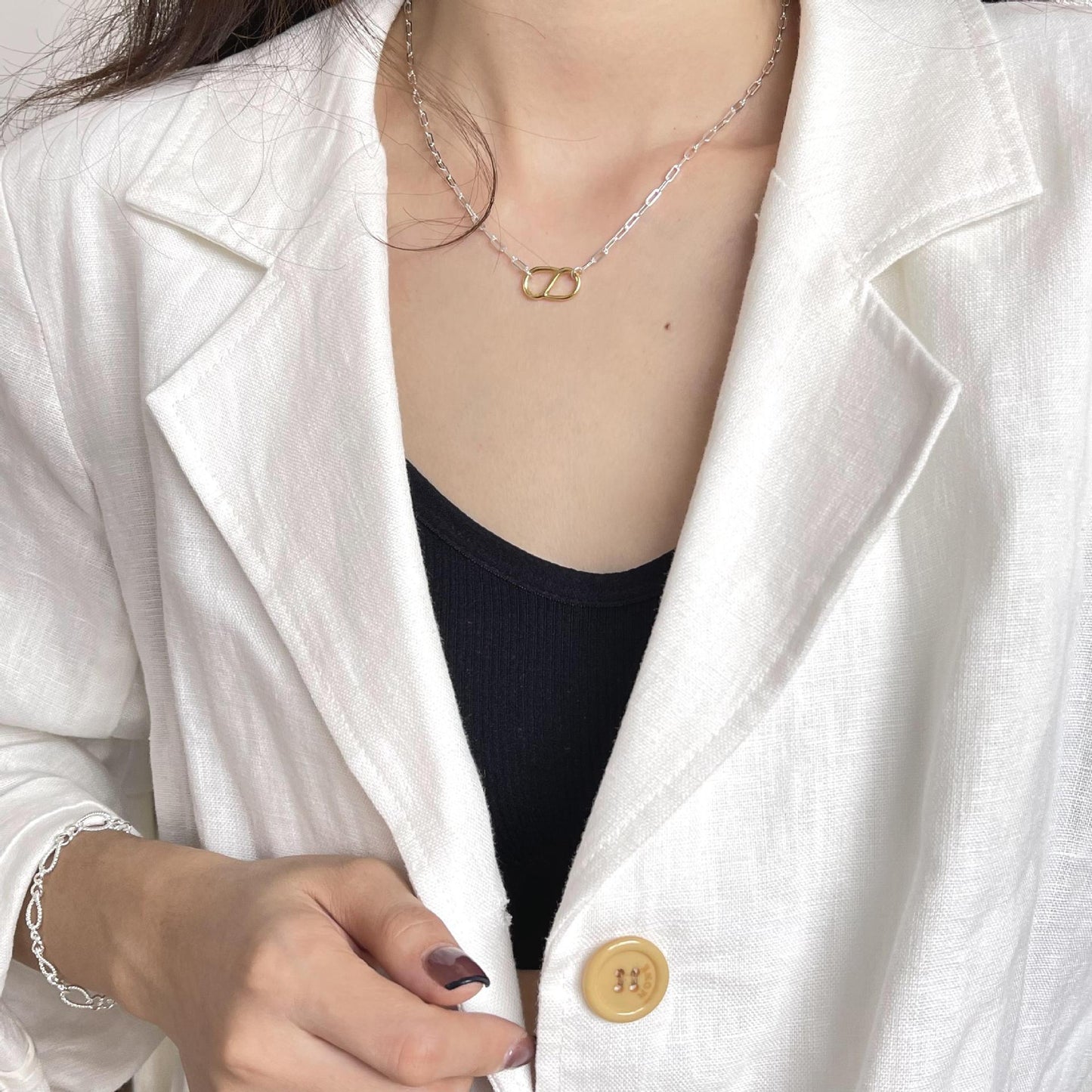 Minimalist 925 Sterling Silver Geometric Necklace for Women