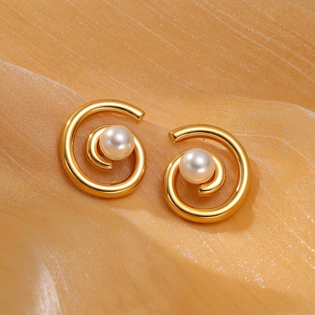 Minimalist Pearl Flower Stainless Steel Earrings with Plated Finish for Women