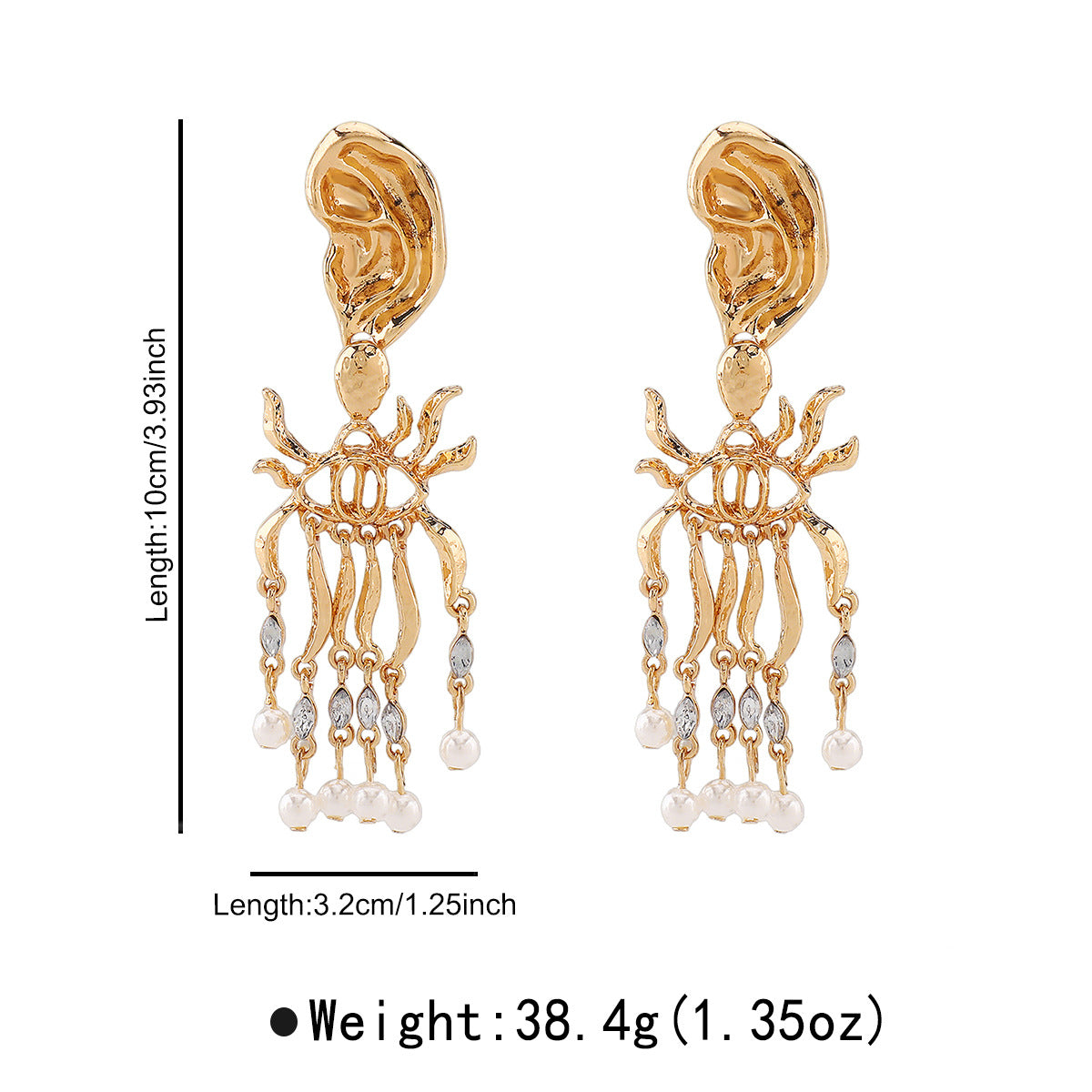 Pendientes asimétricos geométricos estilo vintage con pedrería y perlas de imitación, pendientes largos colgantes de aleación chapada para mujer
