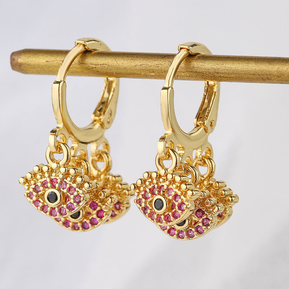 Orecchini Pendenti con Occhio di Allah Vintage da Donna, Realizzati in Ottone con Placcatura in Oro Vero e Zirconi Micro-Incastonati
