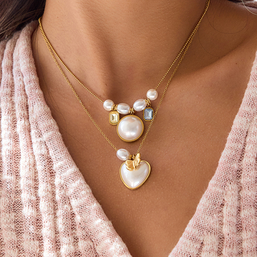 Collar con colgante de corazón geométrico de acero de titanio y cadena de acero inoxidable galvanizado para mujer
