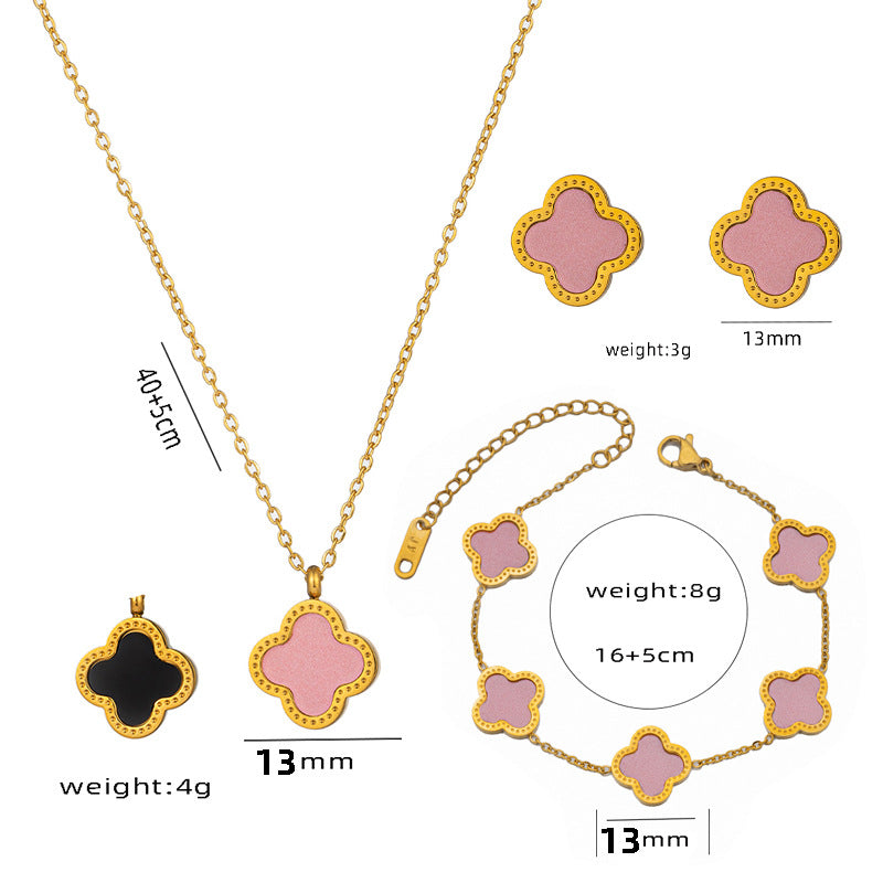 Set di Collane da Donna Minimaliste di Lusso con Cuore e Forme Geometriche in Acciaio al Titanio, Placcate Oro e con Catena a O