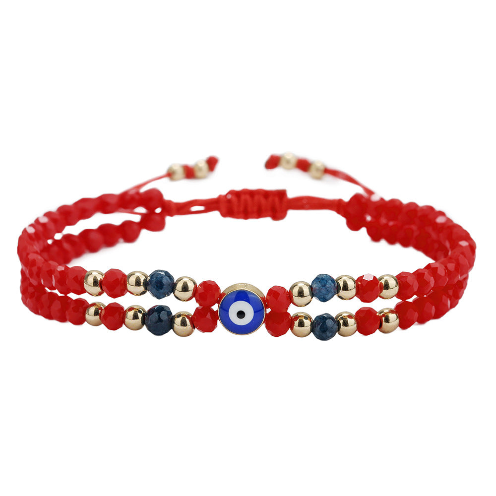 Handmade Geometric Red Crystal Glass Bead Bracelet Adjustable Cord Unisex