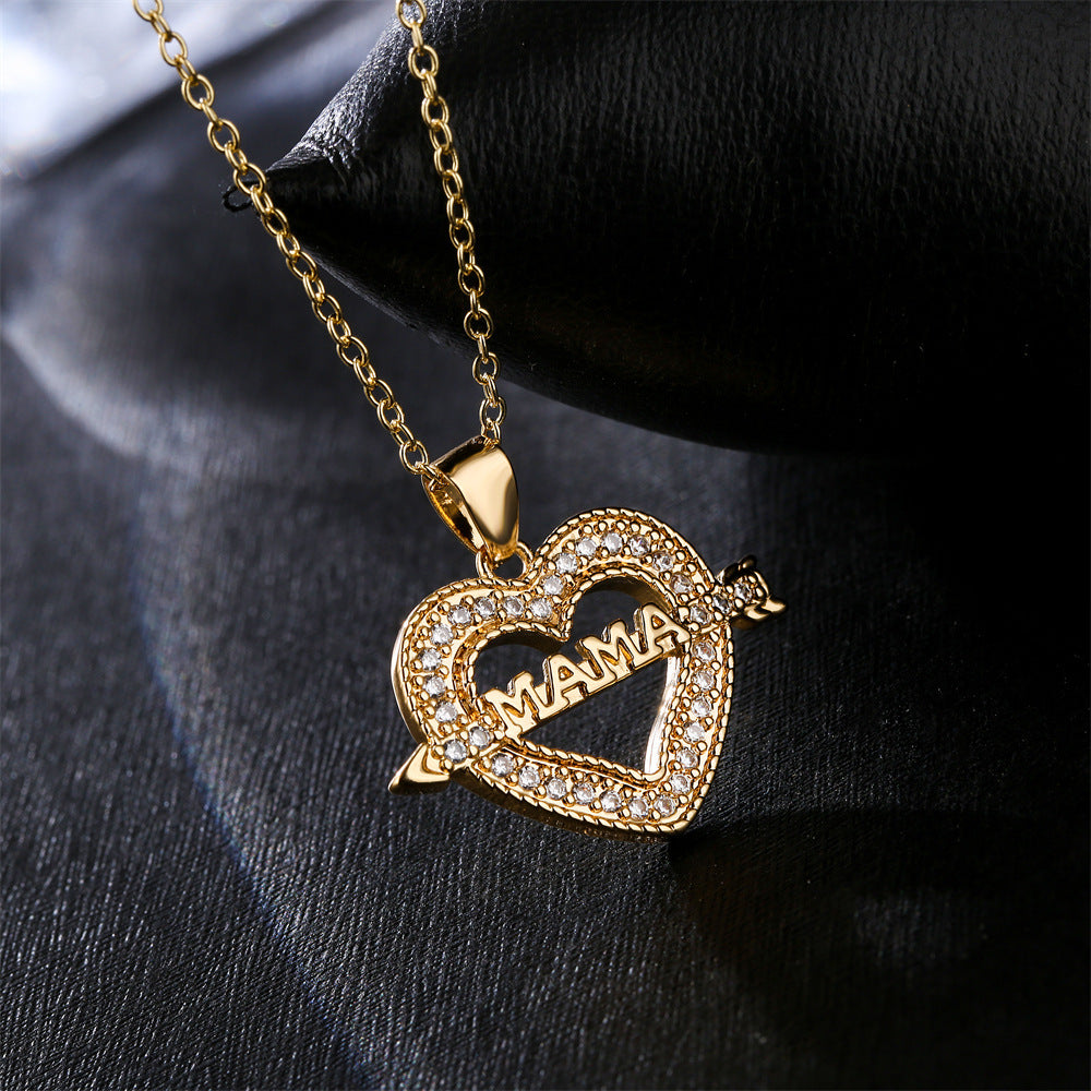 Minimalist Heart-Shaped Copper Pendant Necklace with 18K Gold Plating and Zircon Inlay for Women