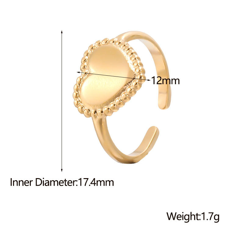 Minimalist Heart-Shaped Stainless Steel Adjustable Open Ring for Women with Plated Finish