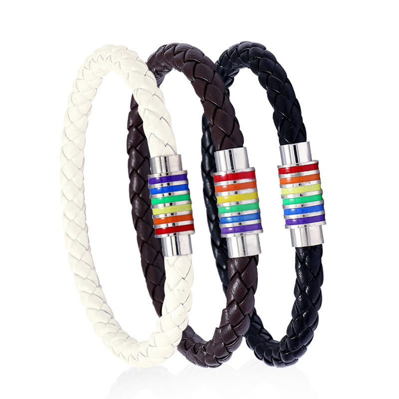 Vintage Minimalist Geometric Plated Leather Bracelet with Magnetic Clasp Unisex