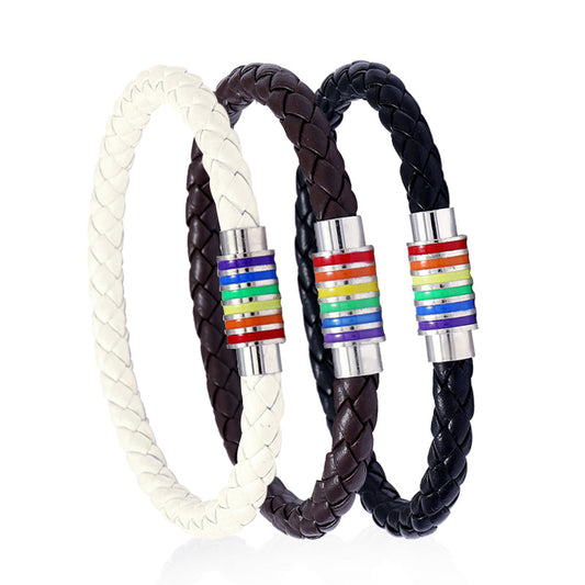Pulsera de cuero chapado con cierre magnético, diseño geométrico minimalista vintage, unisex