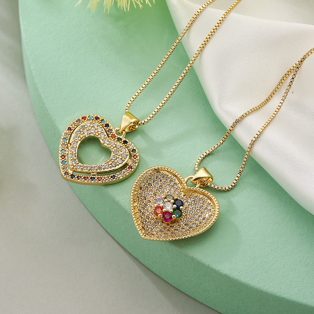 Minimalist Heart-Shaped Copper Pendant Necklace for Women with Zircon Accents, Versatile and Elegant Design
