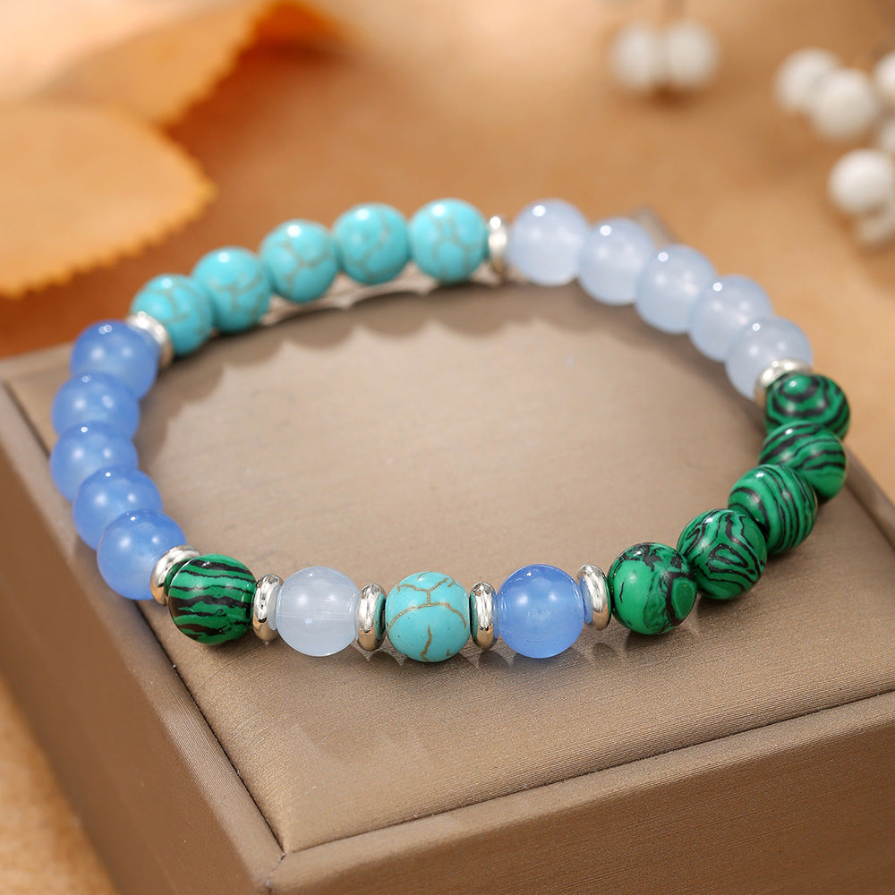 Lotus Beaded Bracelet with Tiger Eye Turquoise Agate and Volcanic Stone for Unisex