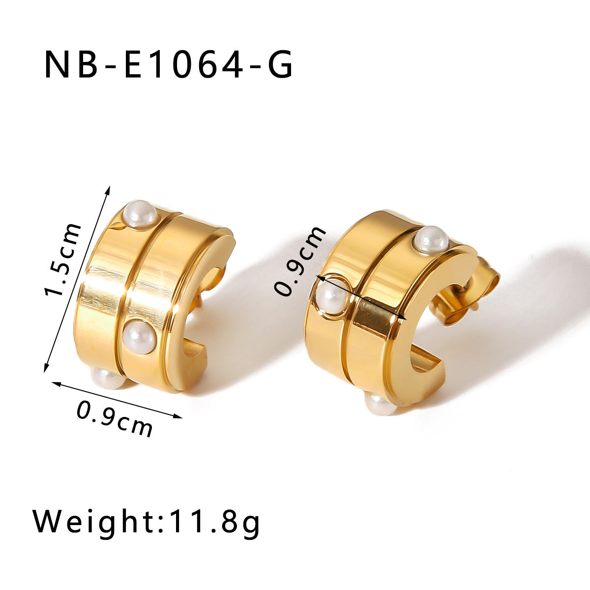 Orecchini ipoallergenici in acciaio inossidabile placcato oro 18 carati a forma di cuore con intarsio di perle a stella a otto punte geometrica a forma di C minimalista