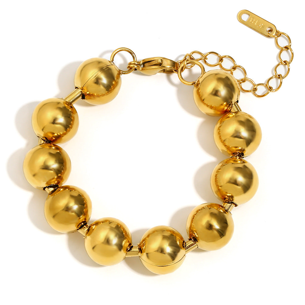 Minimalist Fashionable Geometric Stainless Steel Plated 18K Gold Large Round Bead Bracelet for Women