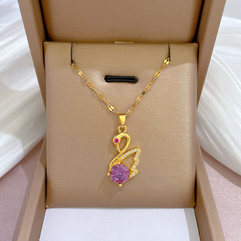 Collar con colgante de luna geométrica para mujer en acero de titanio con acabado chapado, elegante cadena de clavícula para bodas y fiestas