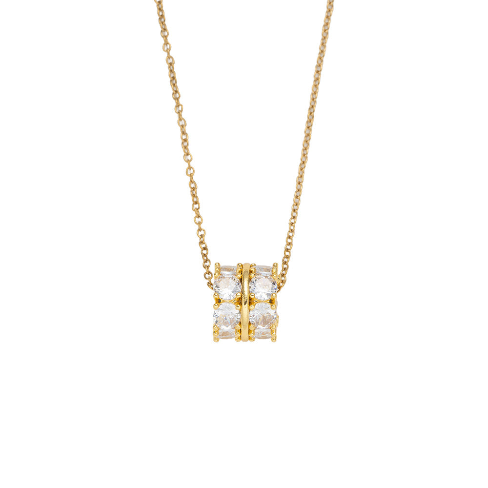 Collana pendente minimalista a forma di vita da donna in acciaio al titanio con intarsio di strass e placcatura in oro, delicata catena per clavicola