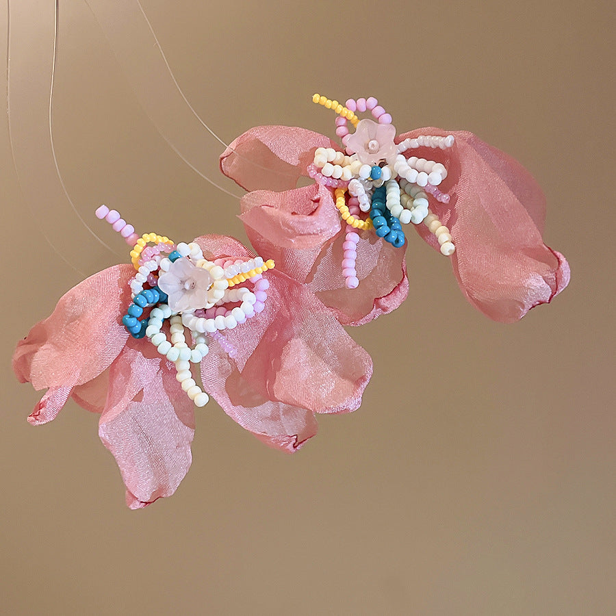 Orecchini a cerchio floreali delicati con perle di cristallo su perni in argento sterling per donne, fatti a mano, freschi ed eleganti, leggeri