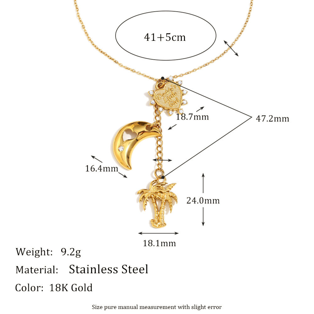 Collana Pendente Albero di Cocco Minimalista in Acciaio Inox Placcato Oro 18K da Donna