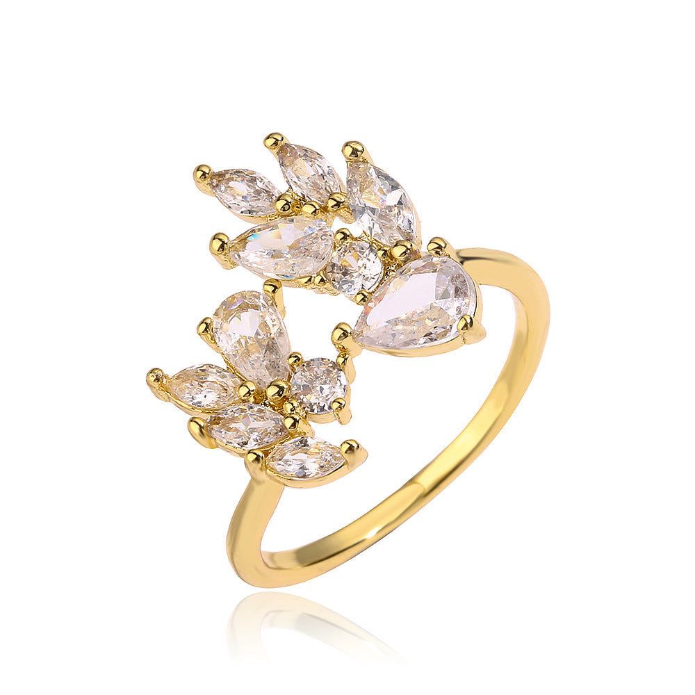 Anello Aperto Geometrico Minimalista da Donna in Rame con Zirconi Micro-Pavé