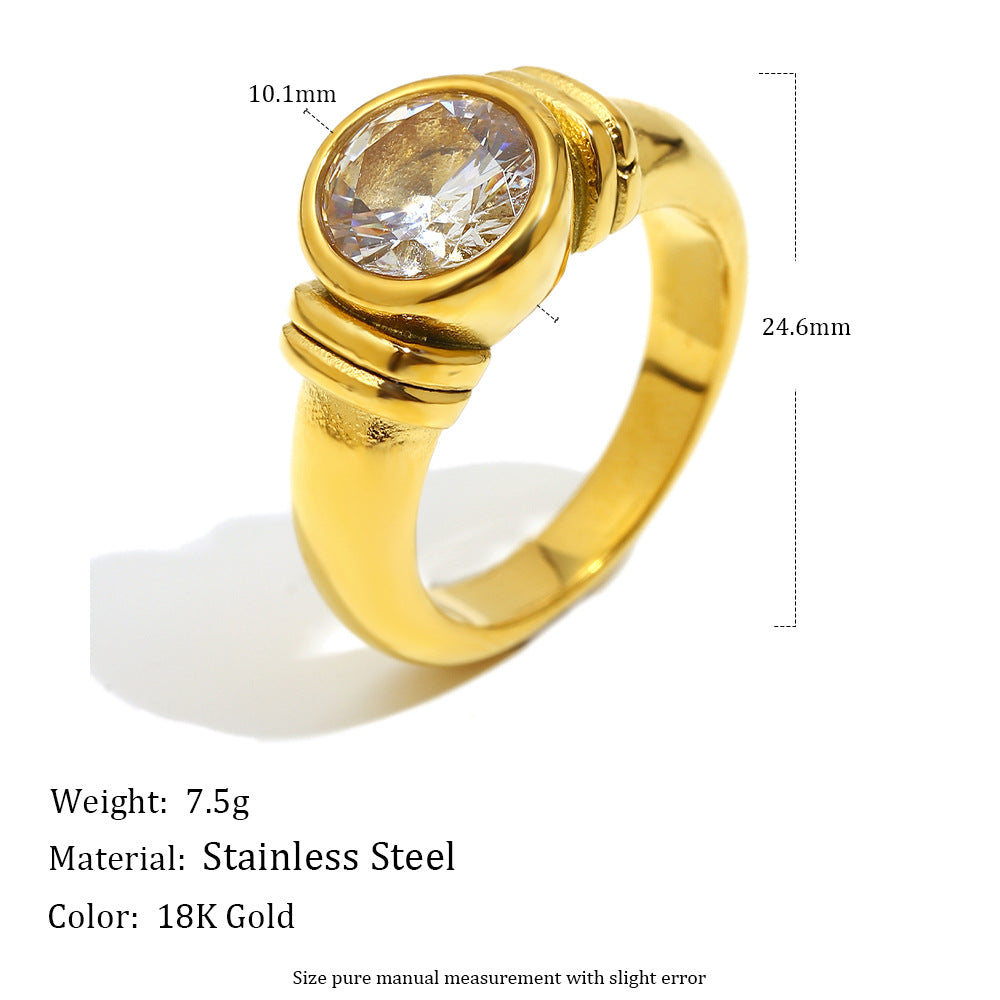 Anello da donna in acciaio inossidabile geometrico minimalista con placcatura in oro 18 carati e zirconi