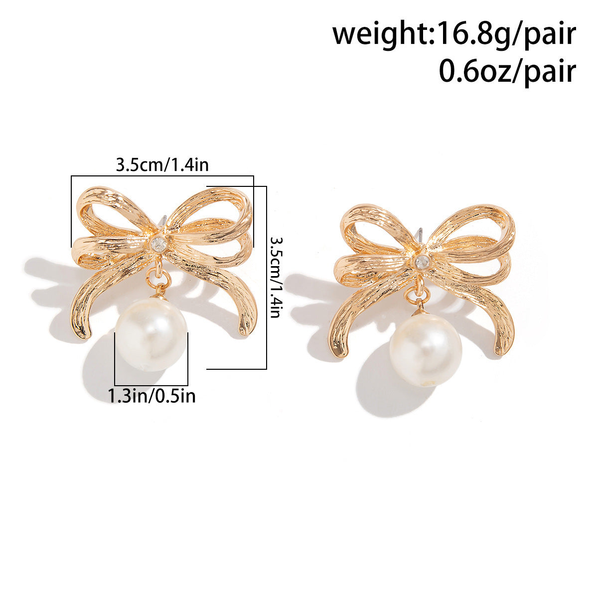 Collana geometrica in lega con fiocco e perle imitate, catena placcata per donna