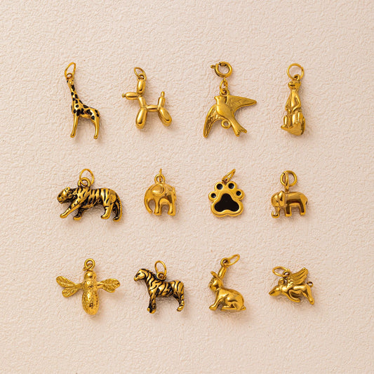 Minimalist Vintage Animal Stainless Steel 18K Gold PVD Plated Charm Bar