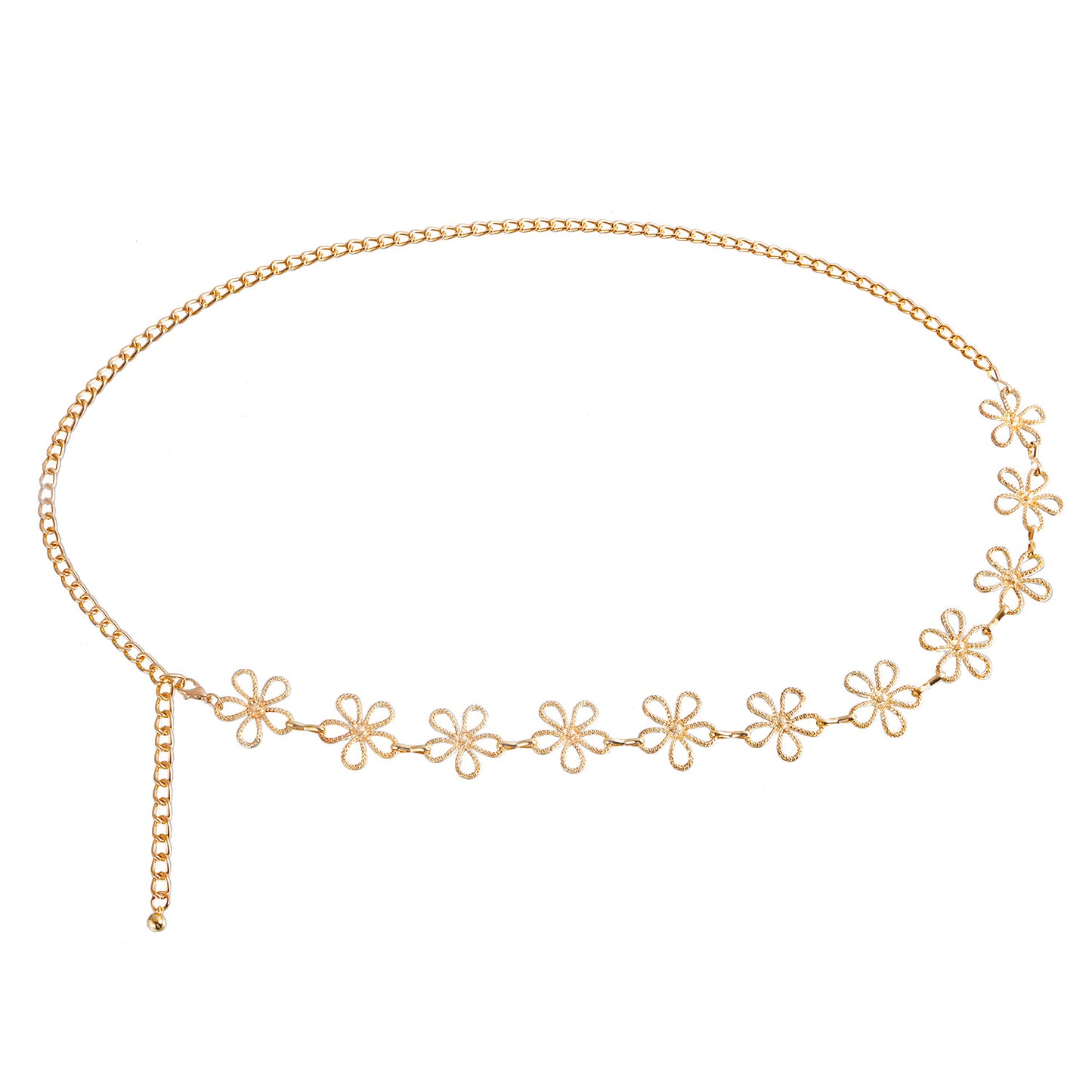 Vintage Bohemian Metal Hollow Flower Body Chain for Women with Adjustable Waist Design