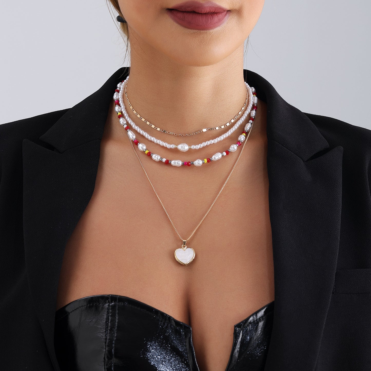 Bohemian Multi-Layer Beaded Necklace for Women with Geometric Pendant, Electroplated Metal Choker