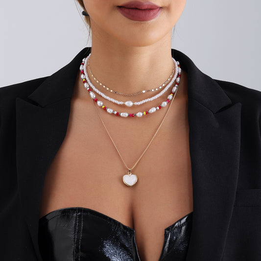 Collana bohémien multistrato con perline da donna con pendente geometrico, girocollo in metallo galvanizzato