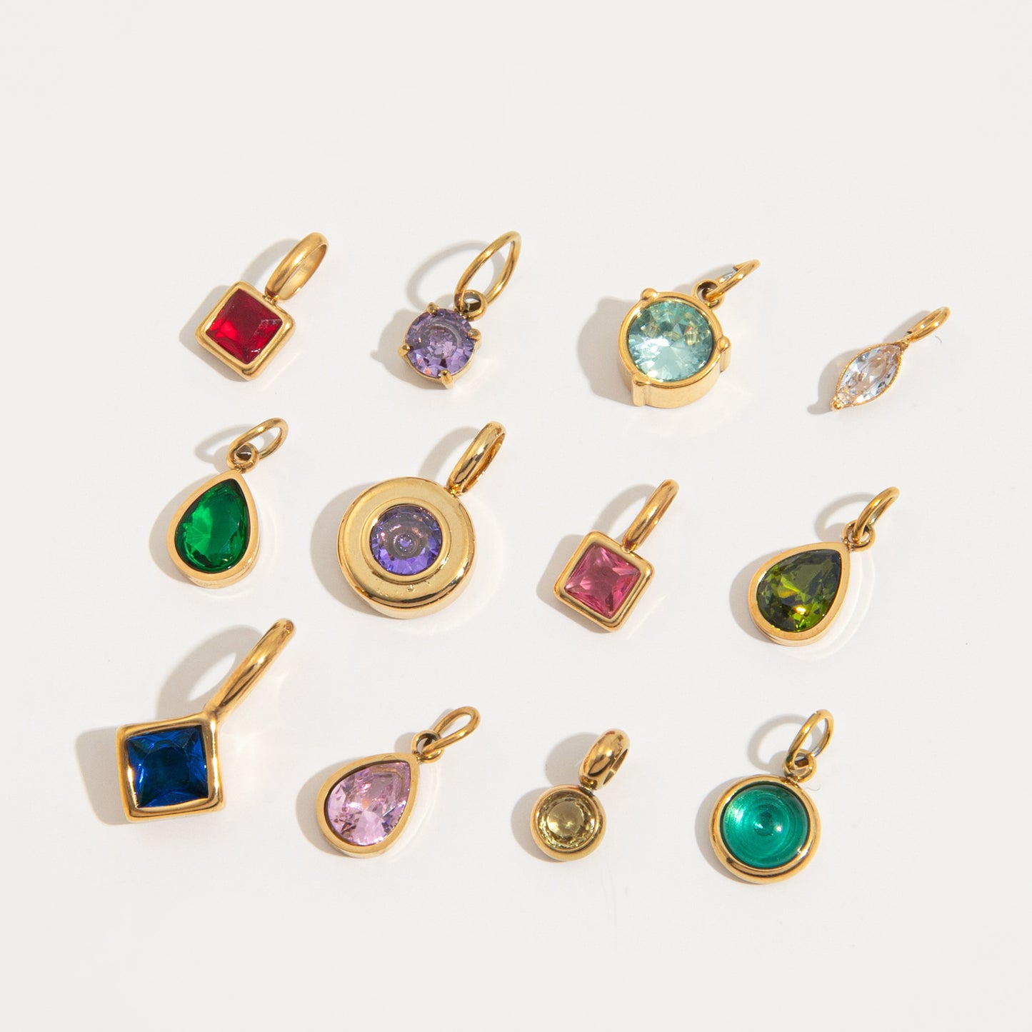 Vintage Geometric Stainless Steel 18K Gold PVD Plated DIY Charm Bar Necklace with 12 Birthstones
