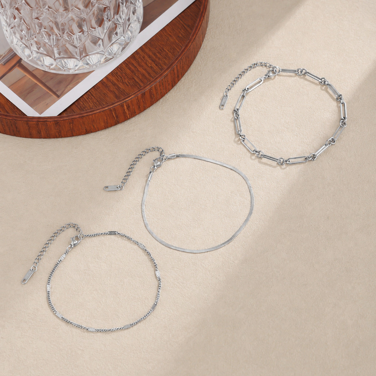 Minimalist Geometric Stainless Steel Snake Chain Anklet 18K Gold Plated