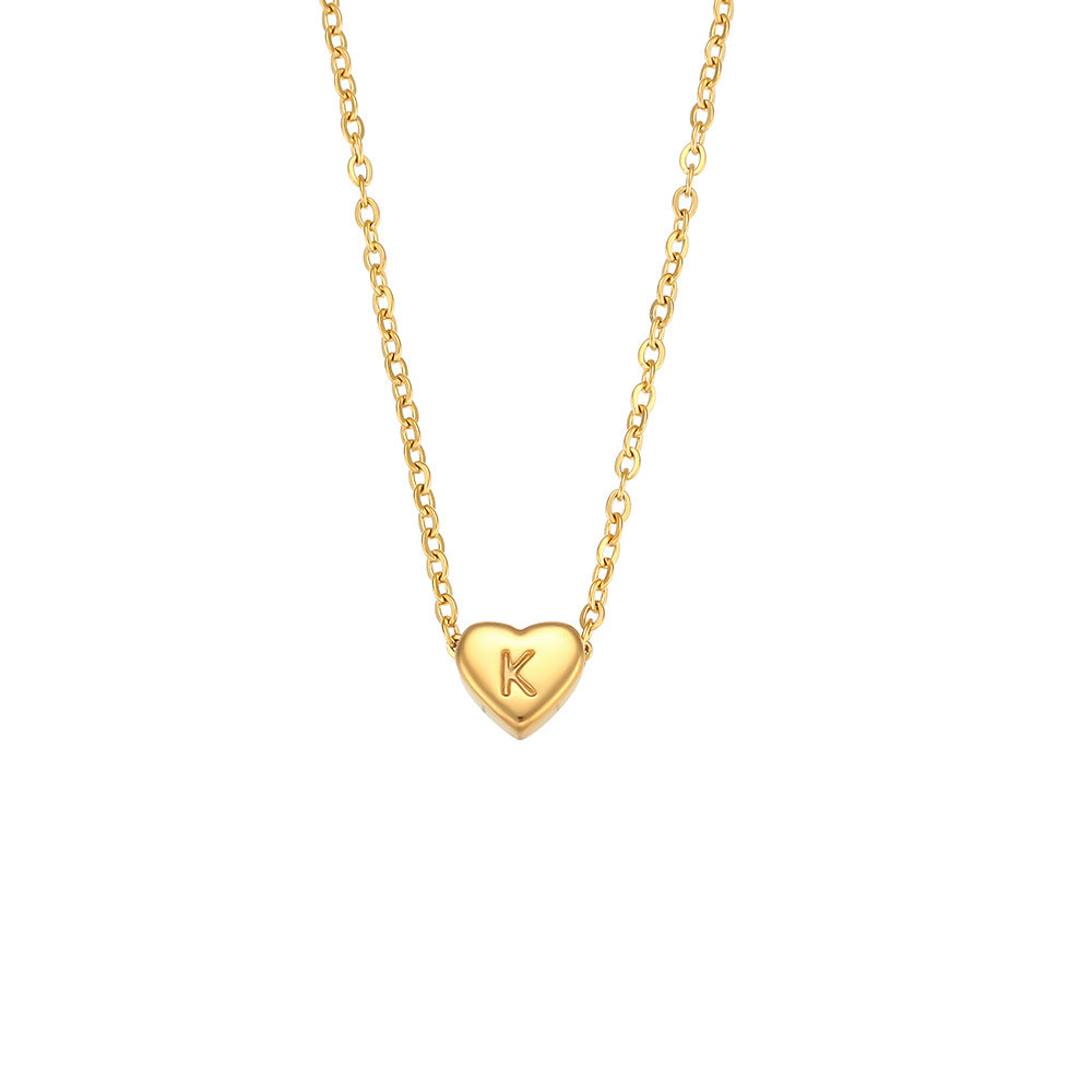 Collana con pendente a cuore alla moda in acciaio inossidabile placcato oro 18 carati, design minimalista con lettera per donna