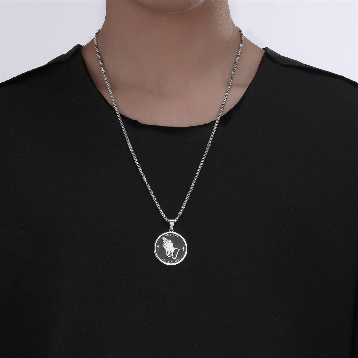 Hip Hop Style Geometric Round Stainless Steel Pendant Necklace with Plated Titanium Steel Charm for Unisex