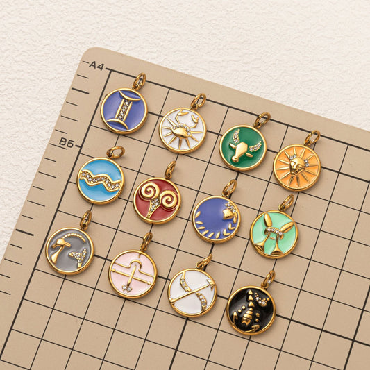 Minimalist Stainless Steel PVD 18K Gold Plated Zodiac Charm Bar