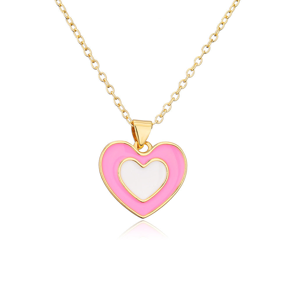 Minimalist Clavicle Necklace with Enamel-Coated Heart Pendant in Copper Base with 18K Gold Plating