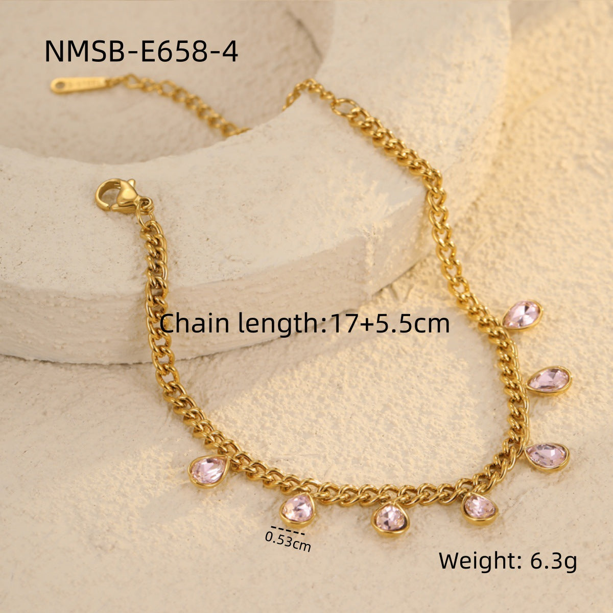 Braccialetto alla moda in acciaio inossidabile con cuore geometrico stile OL, intarsio di strass e dettaglio a nappa