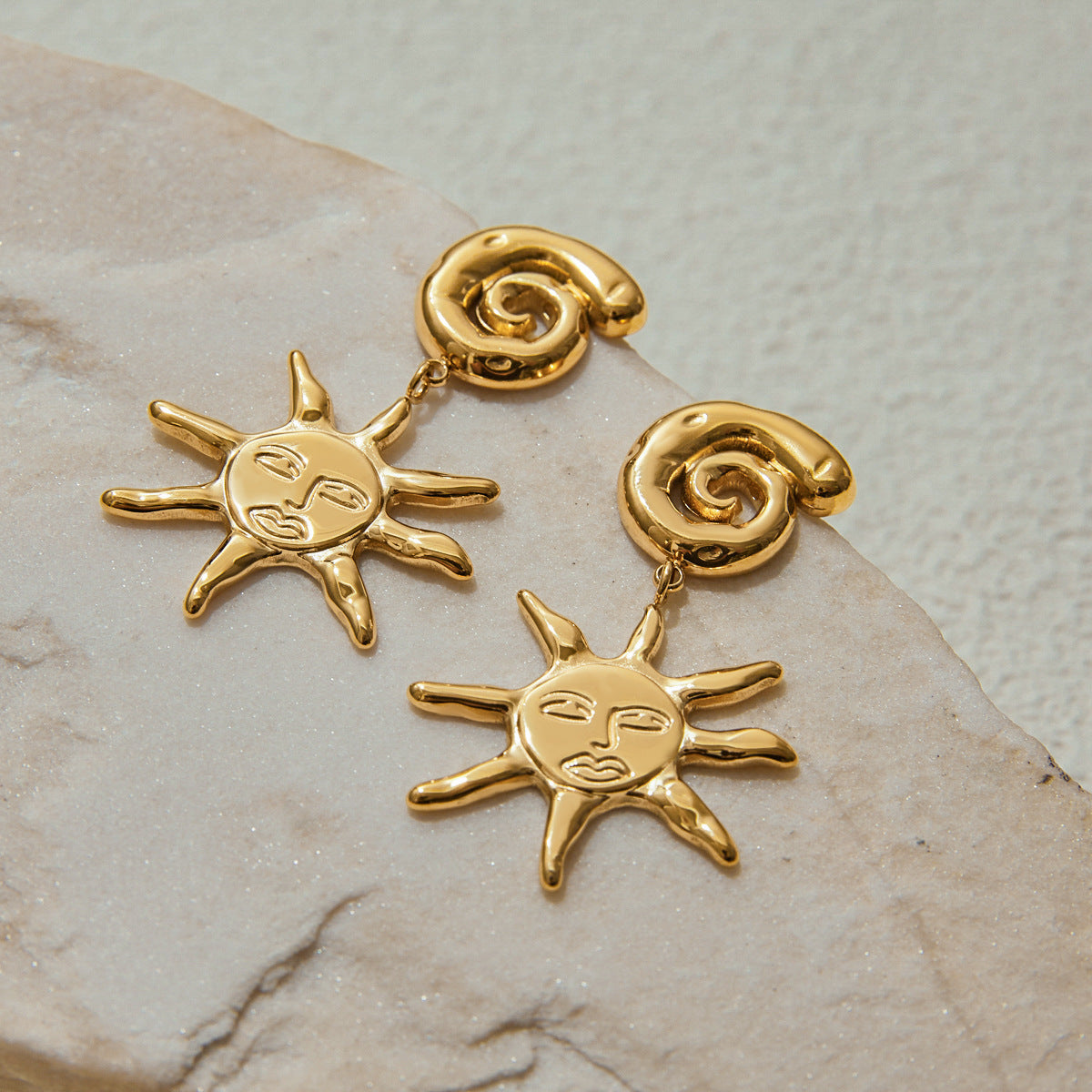 Minimalist Geometric Sun Stainless Steel Plated Earrings for Women