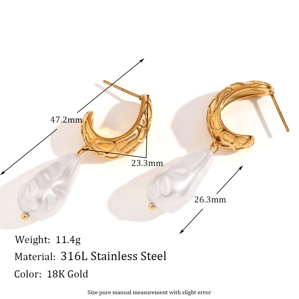 Pendientes de acero inoxidable geométricos de inspiración vintage con chapado en oro de 18 quilates, diseño colgante de lágrima texturizada y rectangular para mujer