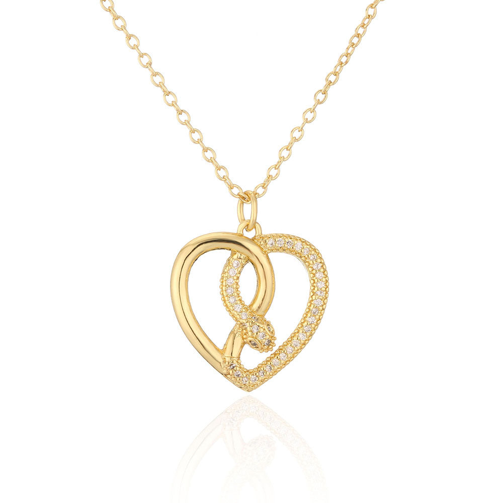 Geometric Snake Pendant Necklace for Women Made of Copper with 18K Gold Plating and Zircon Inlay