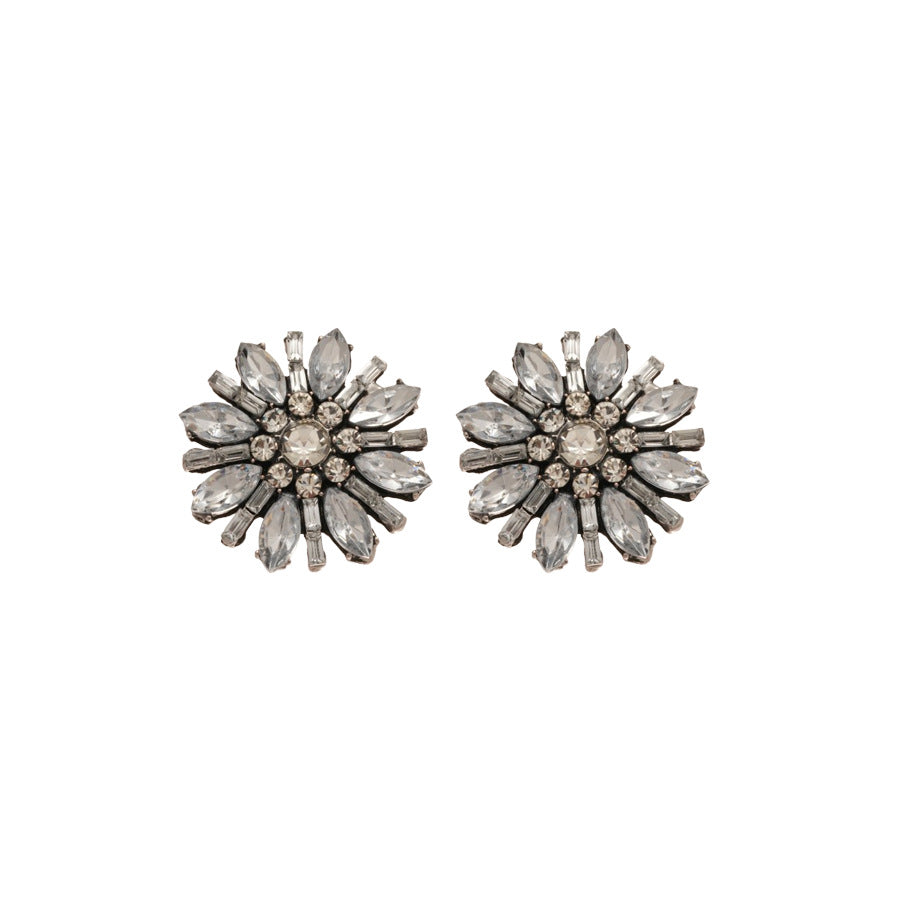 Pendientes de aleación florales de moda con incrustaciones de diamantes de imitación para mujer, pendientes de lujo con postes de acero