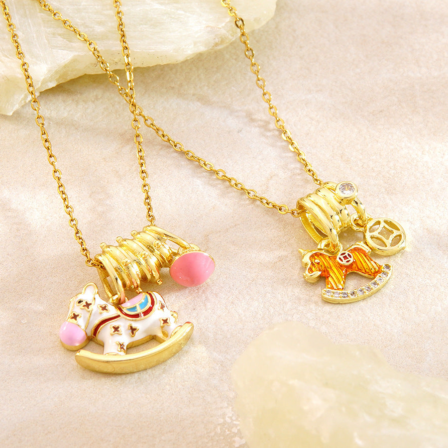 Luxury Elegant Animal Stainless Steel Plated Rhinestone Pendant Necklace for Women