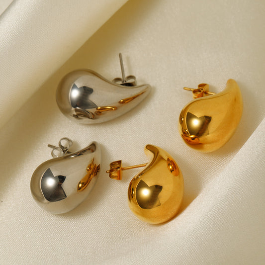 Pendientes Minimalistas de Acero de Titanio en Forma de Gota de Agua con Baño de Oro de 18K para Mujer