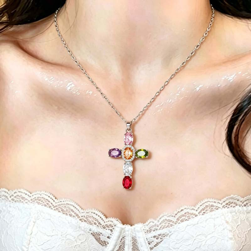 Sweet Colorful Cross Zinc Alloy Plated Necklace with Crystal Cubic Zirconia Inlay for Unisex