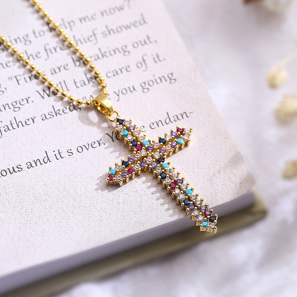 Collana con Pendente Geometrico Minimalista da Donna Base in Rame con Placcatura in Oro Vero e Intarsio di Zirconi