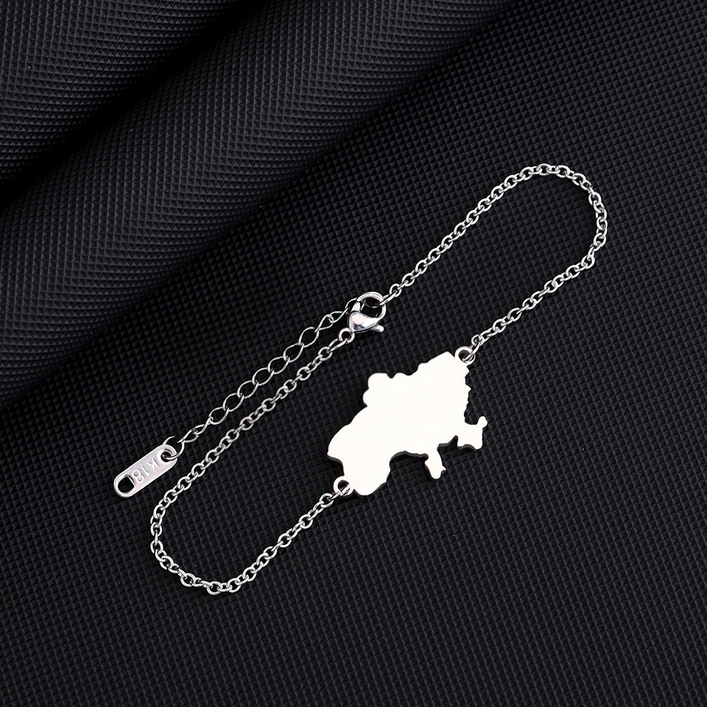 Bracciale con Pendente Geometrico in Acciaio Inossidabile Stile Etnico da Donna con Finitura Galvanizzata