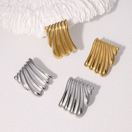 Minimalist Geometric Stainless Steel Gold-Plated Earrings for Women with Clean Line Design and Quadrilateral Shape