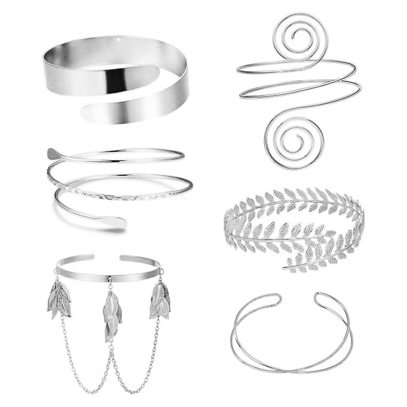Geometric Leaf Design Plated Iron Arm Cuff Bracelet Set with Tassels