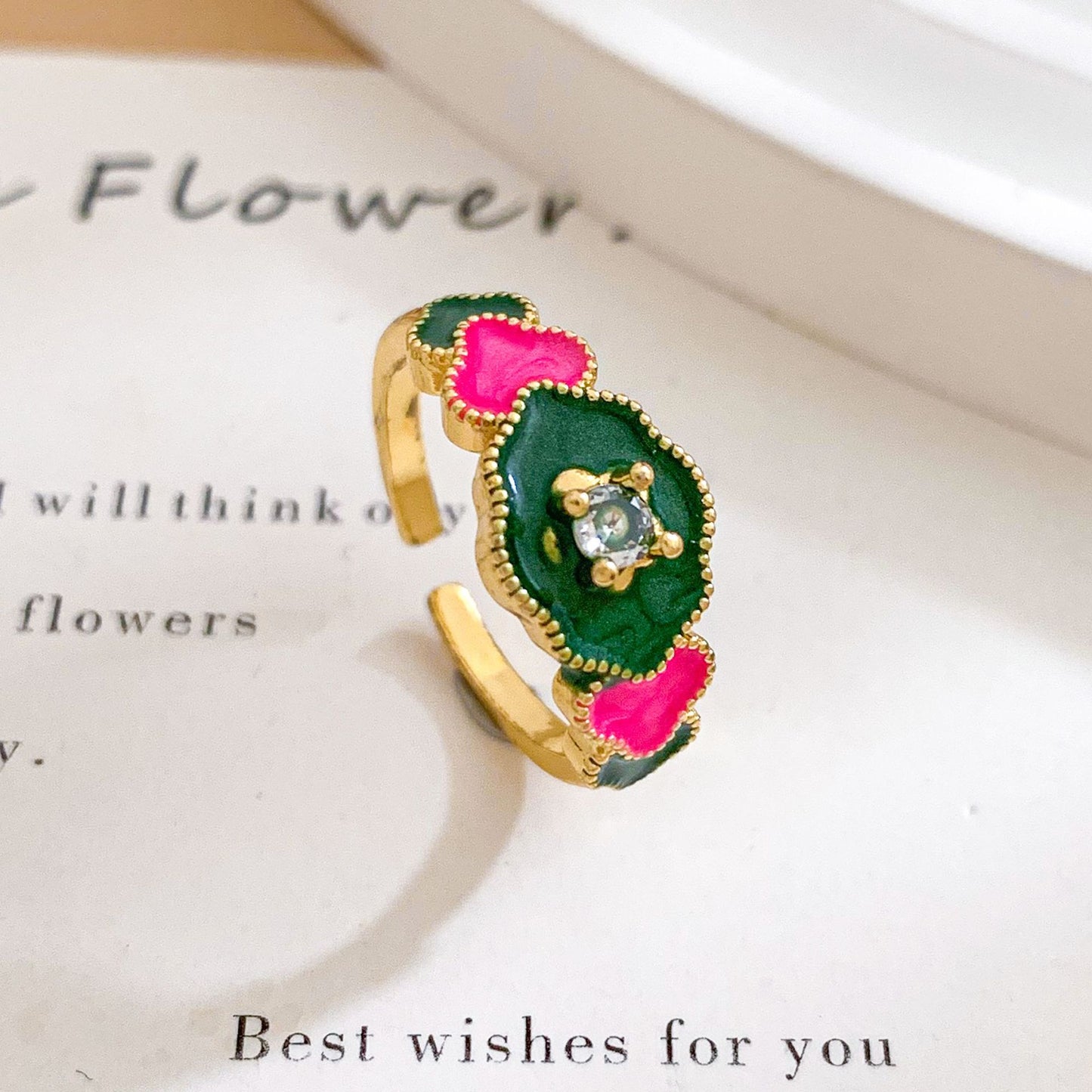 Anello aperto dolce floreale in ottone placcato oro da donna