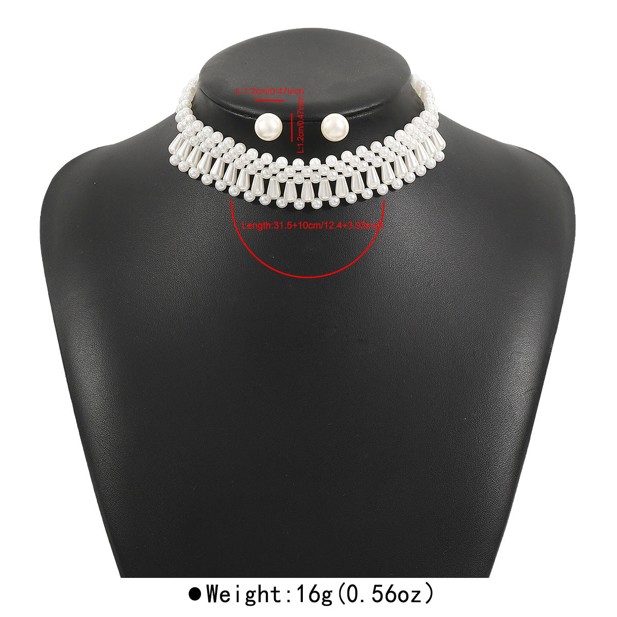 Elegante set collana girocollo e orecchini a perno da donna con perle e design con intarsi di perle dall'estetica naturale
